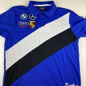 Krisp NYC Racing Style Polo Shirt Blue Colorblock Patch Mens Large